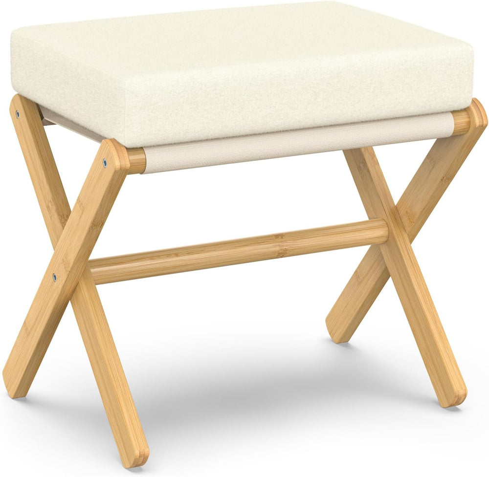 BAMBOOHOMIE Foldable Foot Stool Ottoman, Modern Foot Rest with Bamboo X Legs ...