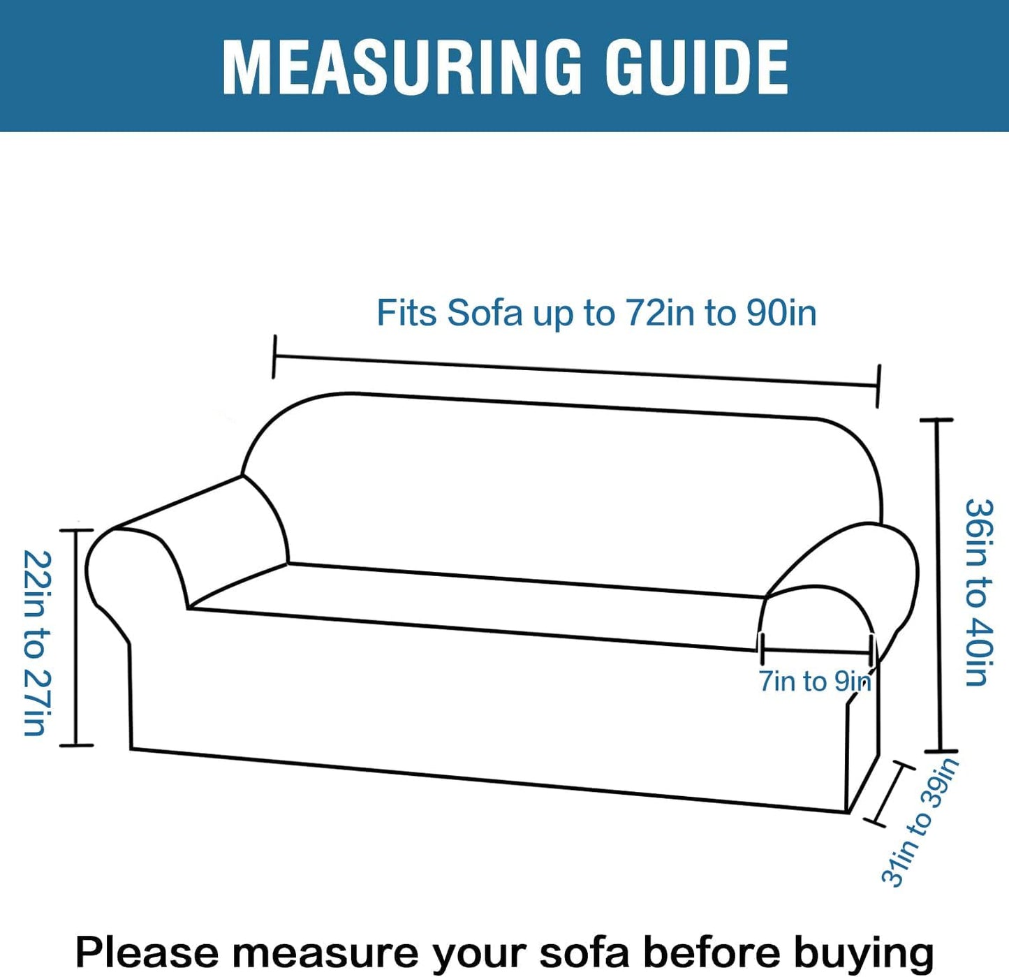 H.VERSAILTEX Stretch Velvet Sofa Covers for 3 Cushion Couch Covers Sofa Slipcovers Furniture Protector Soft with Non Slip Elastic Bottom, Crafted from Thick Comfy Rich Velour (Sofa 72"-90", Ivory)