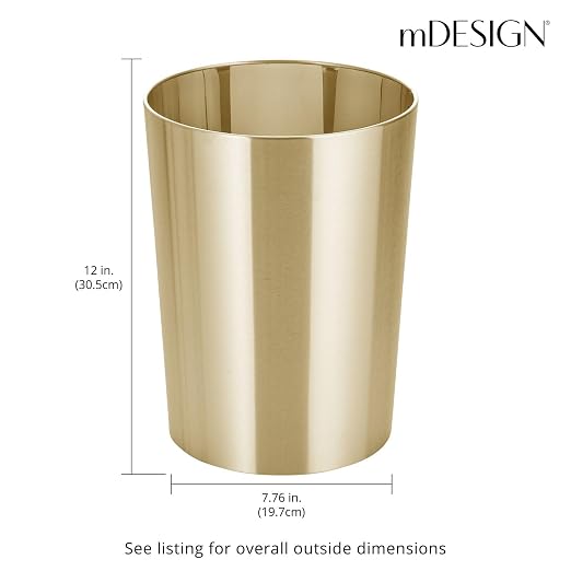 mDesign Stainless Steel Round Metal Trash Can, Small 2.8 Gallon Wastebasket - Image 3