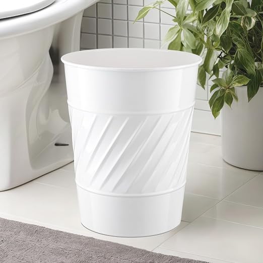 Monarch Abode White Handcrafted Wave Embossed Metal Wastebasket - Image 6