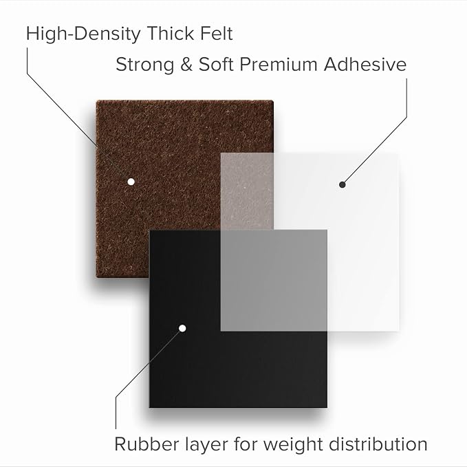 24 Heavy-Duty Felt Furniture Pads 1.5” 1/4” Thick X-Protector! Square Felt Pads - Image 4