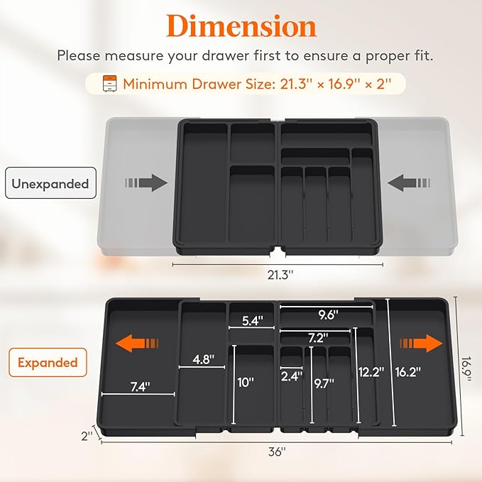 Lifewit Large Silverware Drawer Organizer, Plastic Cooking Utensil Tray - Image 2