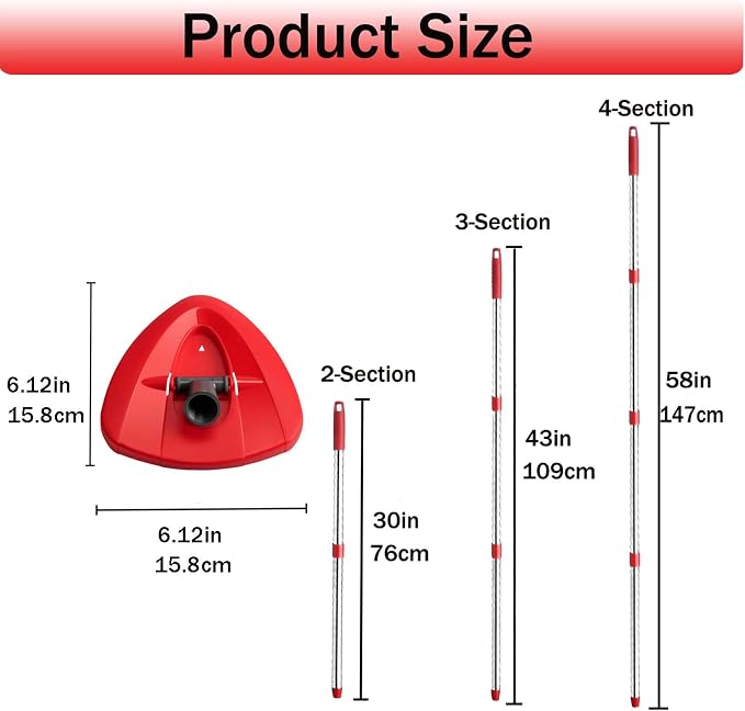 Spin Mop Replacement Handle, 4-Section 30-to-58 inch Mop Replacement Stick and - Image 2