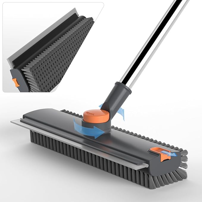 Scrub Brush with Long Handle, Floor Scrub Brush Squeegee Broom by DOLPLEAP