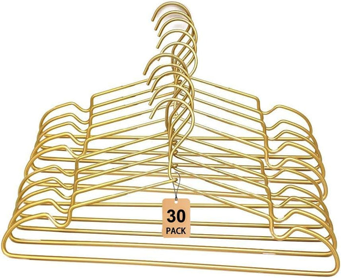 30 Pack Gold Matt Metal Hangers Coat Clothes Hangers with Notches,16.5" Heavy Duty Durable Hangers for Adult, Shirt Dress Pants Hanger Space Saving Legging Organizer