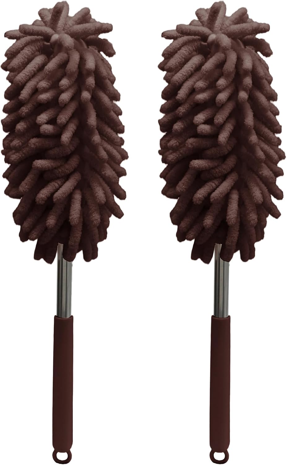 2 Pack Car Interior Duster, Brown Retractable Cleaning Tool, 12 to 31 Inch Extendable Pole with Bendable Head, Soft Chenille Dusting Brush for Auto, Home, Office & Furniture