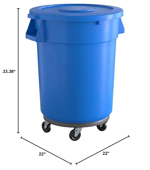 32 Gallon Blue Round Commercial Trash Can - Image 5