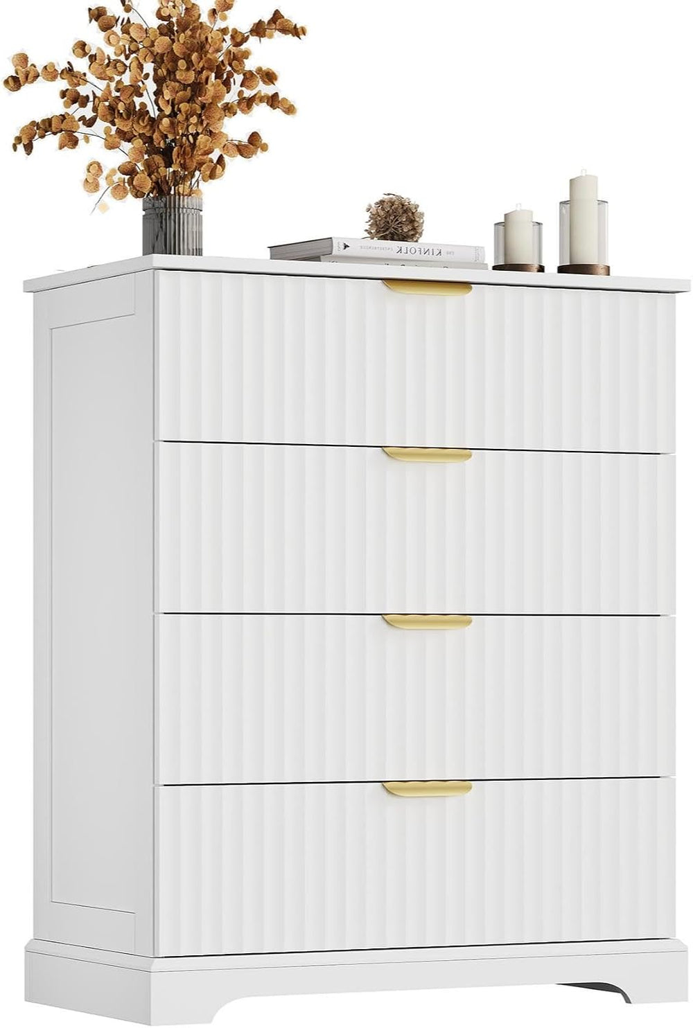 Wooden 4 Drawer Dresser for Bedroom, 36.6 in Tall Fluted Dresser with Metal H...