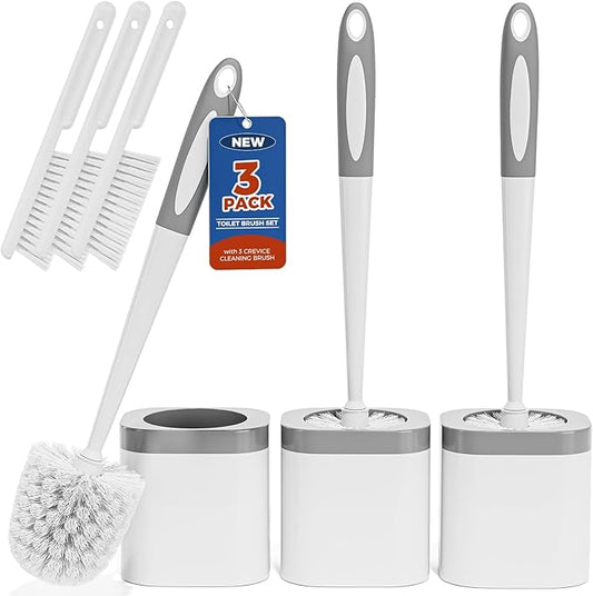Toilet Brush, 3 Pack Toilet Brush and Holder Set Bathroom Accessories, Toilet by Holaloha