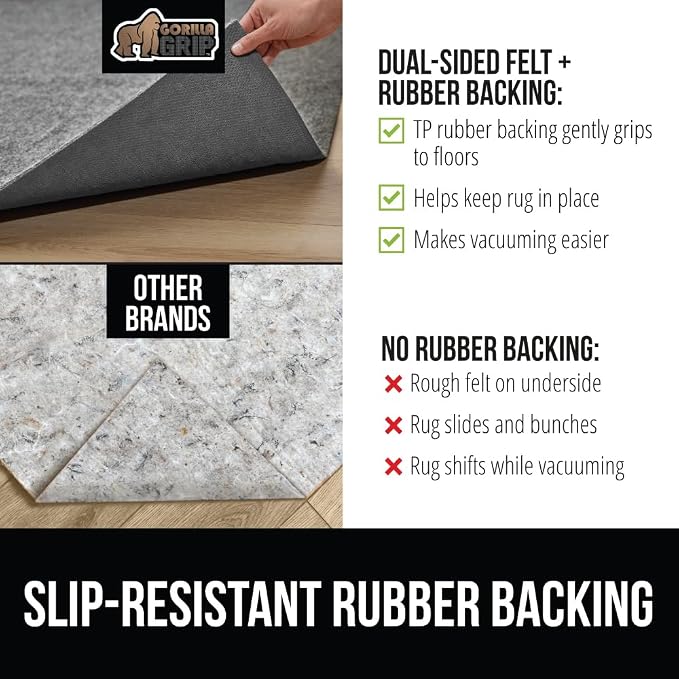 GORILLA GRIP Felt and Natural Rubber Stay in Place Slip Resistant Rug Pad - Image 3