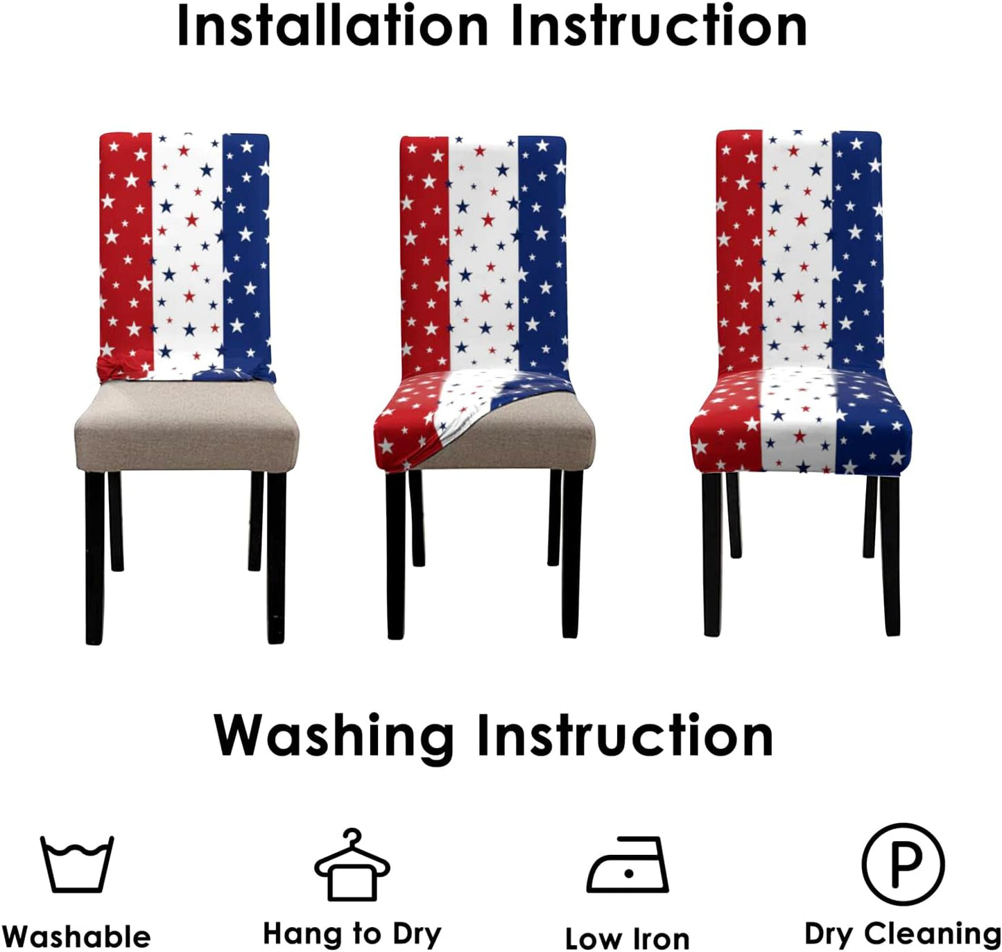 4th of July Chair Covers Set of 4, Patriotic Memorial Day Chairs Slipcover for Dining Room, Removable Washable Breathable Cover in the Kitchen Restaurant Holiday Decor
