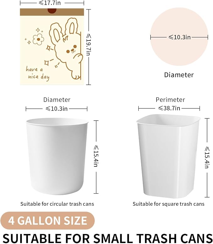 4 Gallon Trash Bags with Cute Rabbit Printed & Drawstring, Tear-Resistant Small - Image 2