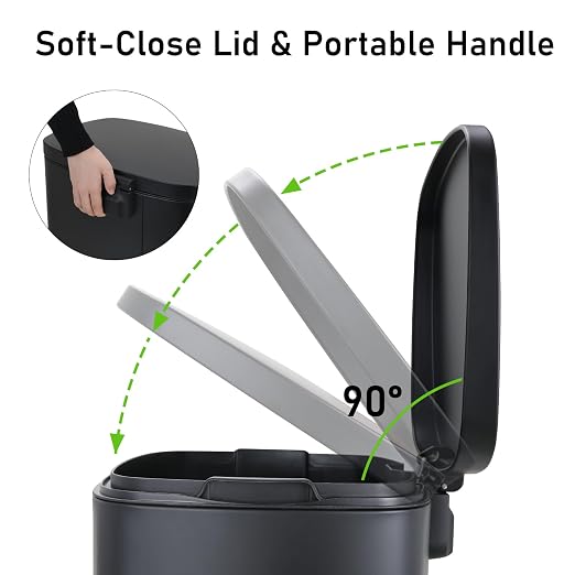 Arlopu 13.2+1.3 Gallon Step Trash Can, Stainless Steel Garbage Bin, Soft-Close - Image 7