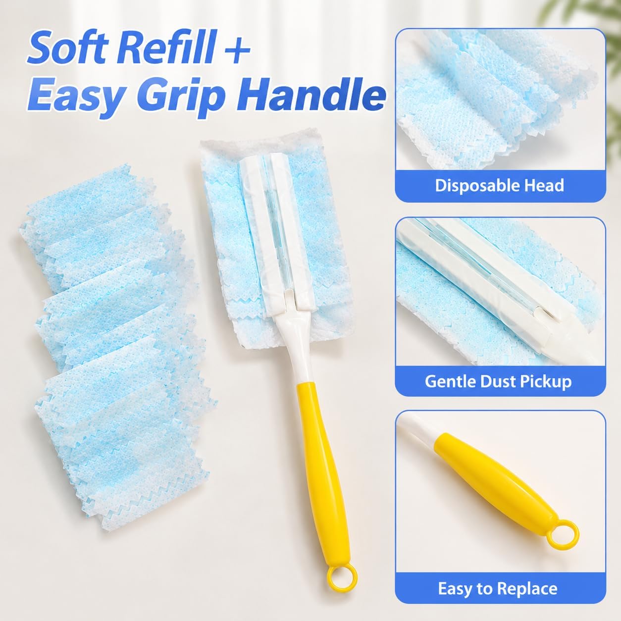 10pcs Duster Refills, Microfiber Cleaning Tools with 1 Handle, Electrostatic Duster Replacement Head, Disposable Cleaning Supplies for Car Kitchen Bedroom Furniture Blinds