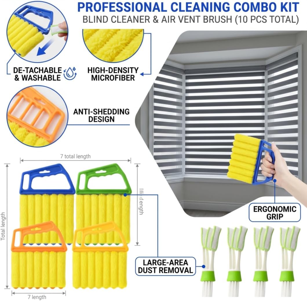 10 Pcs Blind Cleaner Duster Tool, 5 Washable 7-Fingers Dusters Cleaners and 5 Air Vent Cleaners for Venetian, Window Blinds Cleaning Set for Air Conditioner and Fans Vents