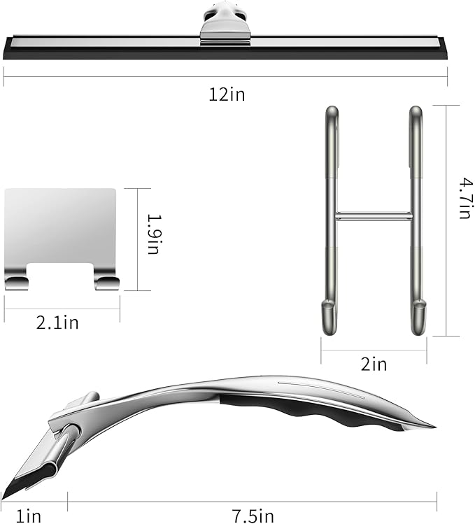 Shower Squeegee for Glass Door 12-Inch Stainless Steel Bathroom Squeegee Window - Image 3
