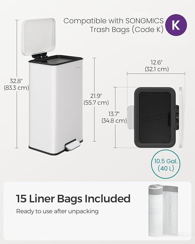 SONGMICS Kitchen Trash Can, 10.5 Gallon Garbage Can, Large Step Trash Bin - Image 7