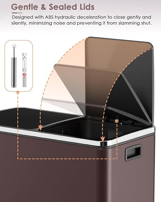 AthLike 60L Dual Trash Can, Stainless Steel Kitchen Garbage Can, Double - Image 3