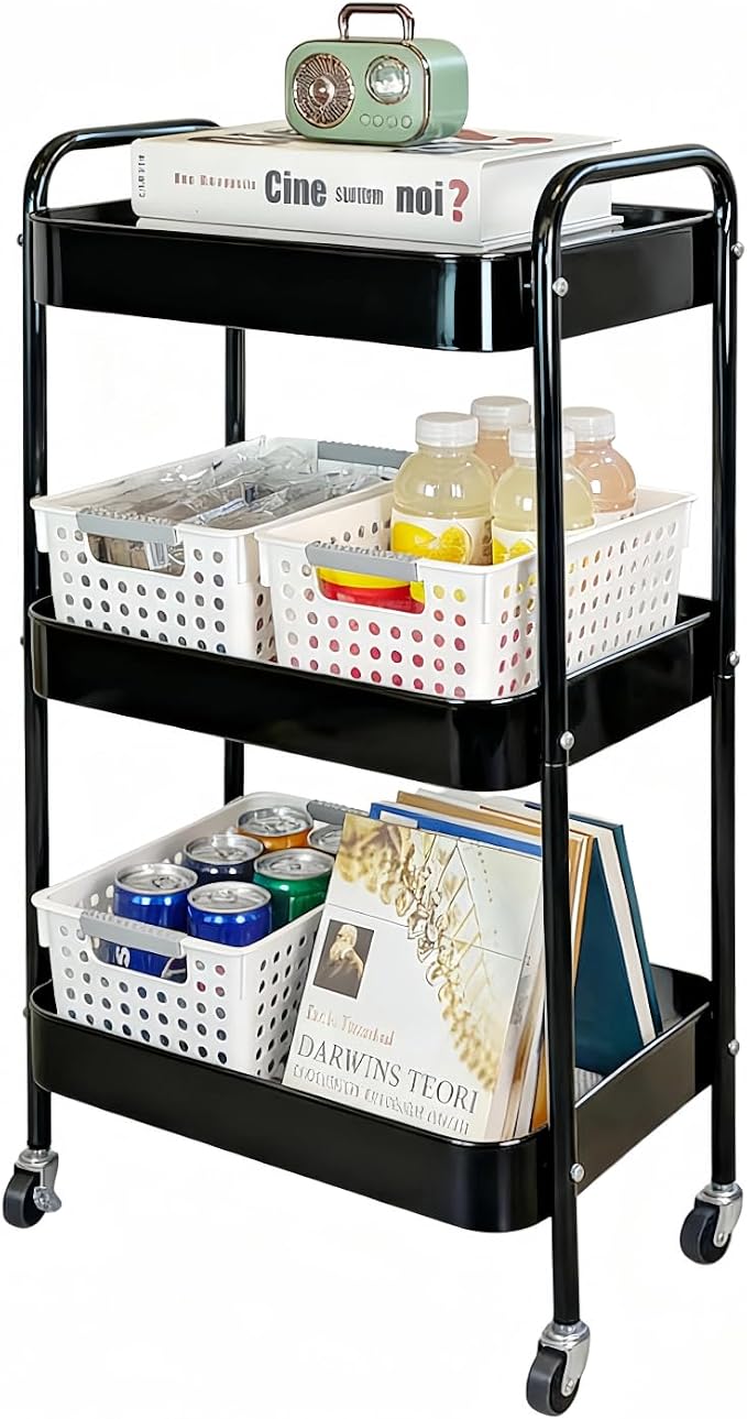 3 Tier Rolling Storage Cart for Kitchen Storage & Laundry Room Organization by LIWNYRK