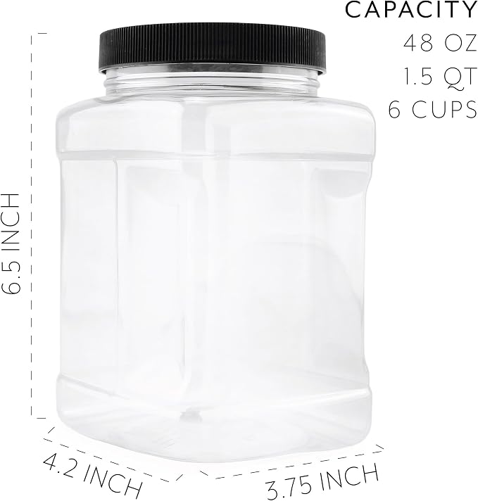 Cornucopia Brands 48oz Square Plastic Jars; Clear Rectangular 6-Cup Canisters - Image 6