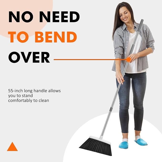 Heavy Duty Broom, 55 Inch Long Handle Outdoor Large Angle Brooms, Commercial - Image 3