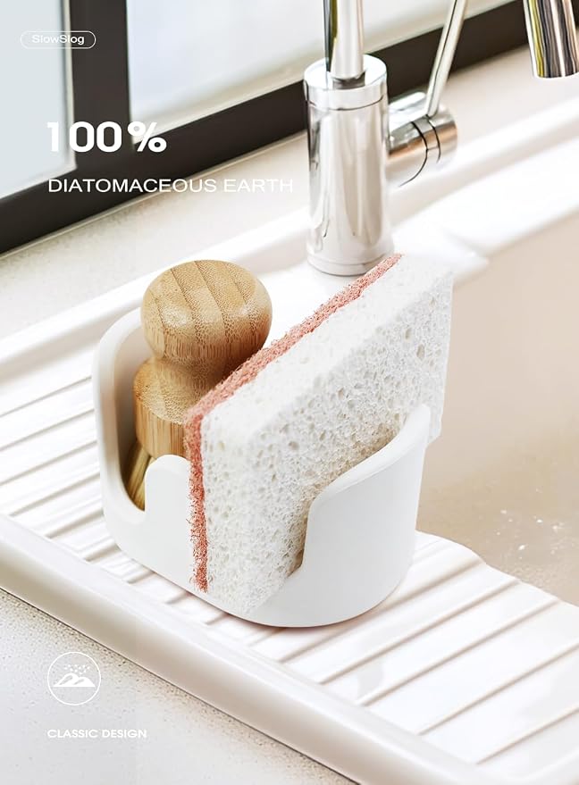 Double Sponge Holder, Water-Absorbing Stone Dish Sponge Caddy - Image 6