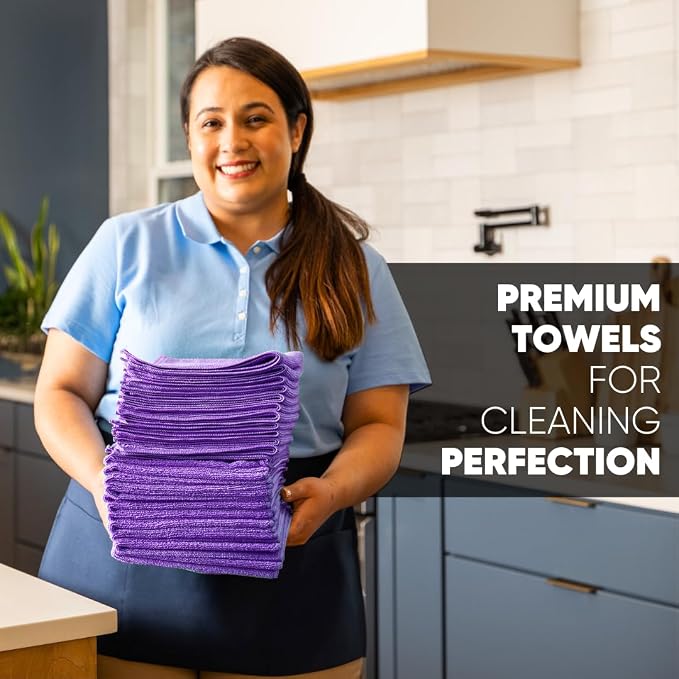 12" x 12" Pro Multi-Surface Microfiber Cleaning Cloths | Purple - Image 4