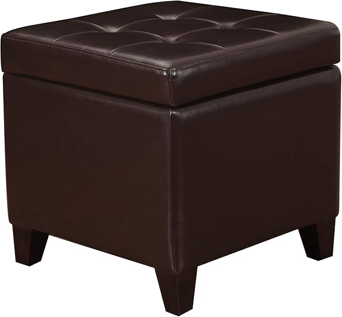 Adeco Bonded Leather Square Tufted Footstool by Adeco