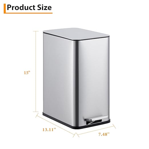 2.6 Gallon Kitchen Trash Can, Stainless Steel Garbage Can - Image 2