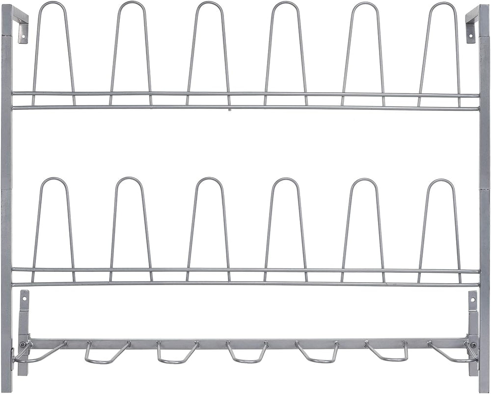 MyGift Wall Mounted Silver Metal Shoe & Boot Rack Organizer, 9 Pairs