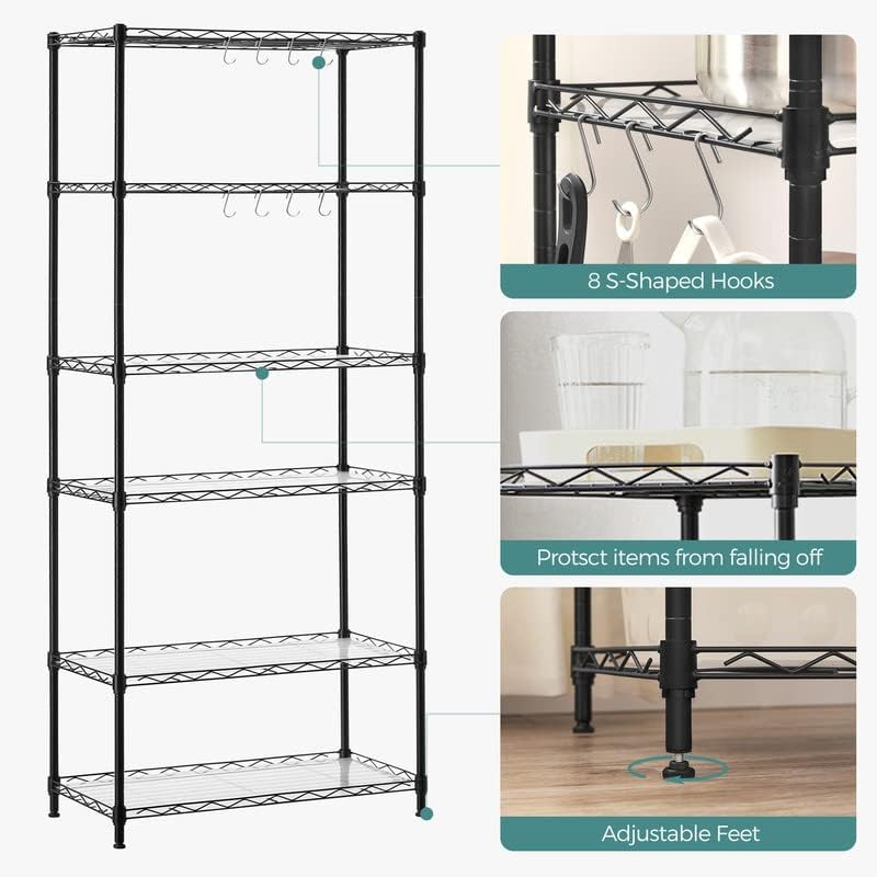 SONGMICS 6-Tier Storage Shelves, Adjustable Wire Shelving Unit