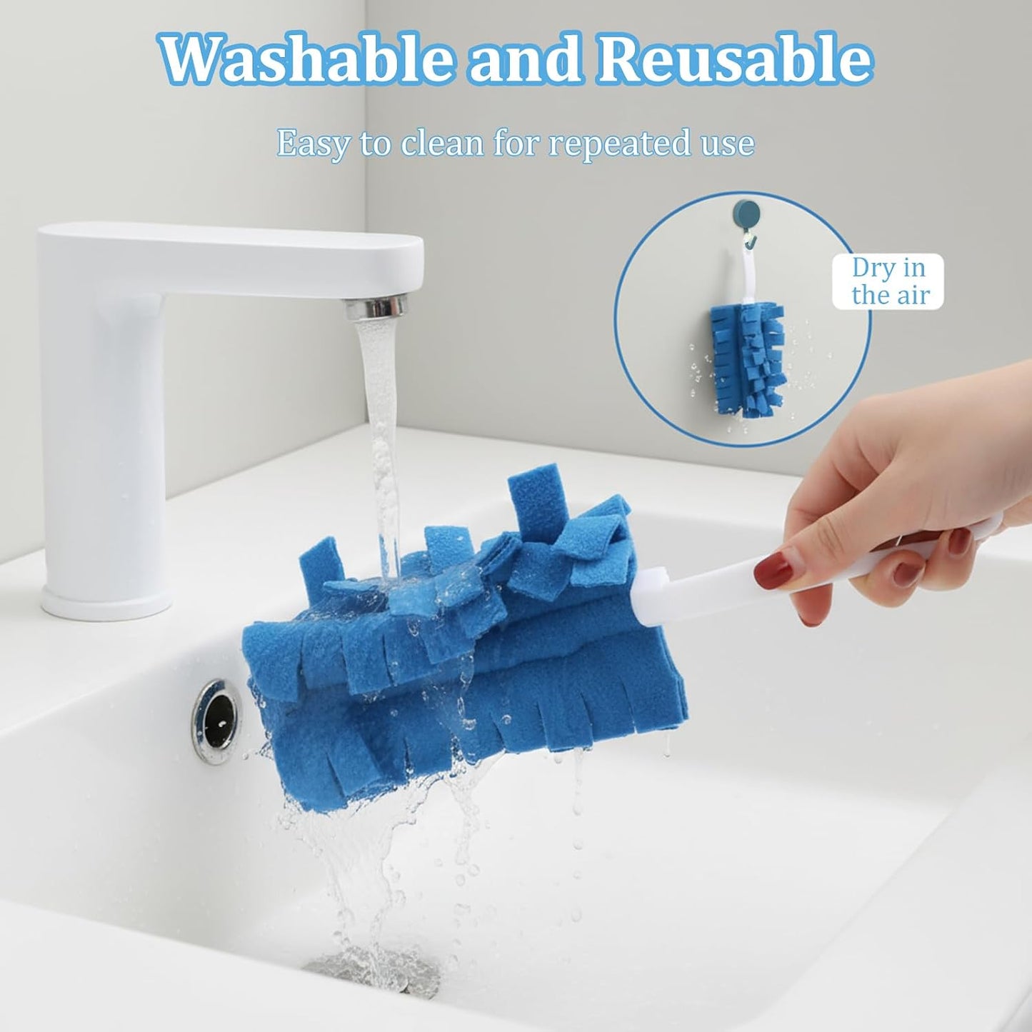 5 PCS Reusable Duster Refills, 360° Electrostatic Washable Microfiber Duster with Handle & 5 Hooks, Multi-Surface Cleaning Tool for Home Car Furniture Fans