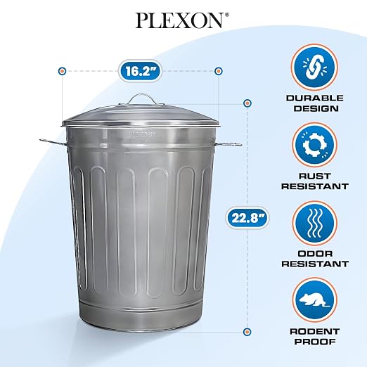 Plexon Round Trash Can 13 Gallon, Vintage Metal Outdoor Trash Can - Image 7