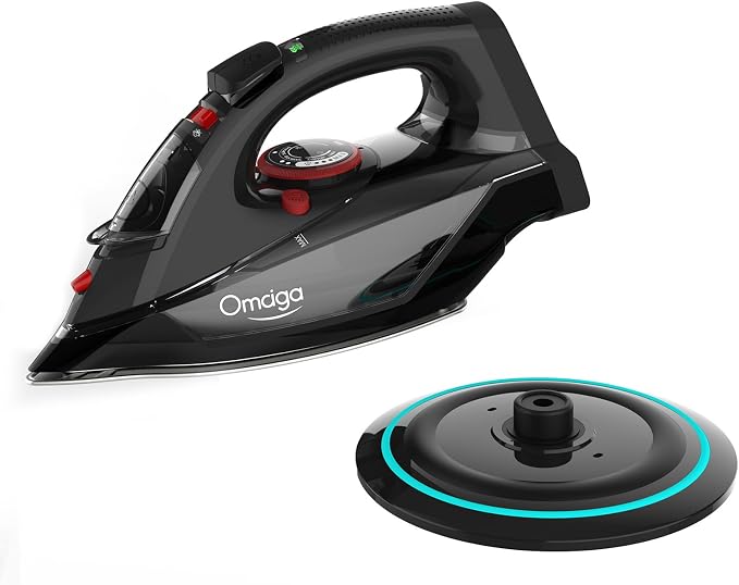 Cordless Iron for Clothes, 1500W Steam Iron Rapid Heating, Ceramic Soleplate by OMAIGA