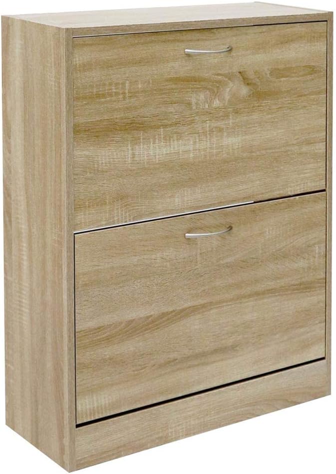 BAKAJI Shoe Rack Space Saving Melamine Wood with 2 Folding Doors and Double Depth Dimensions 60 x 24 x 83.5 cm (Beige), Unique