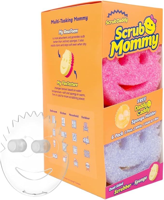 Scrub Daddy 6 Scrub Mommy Kitchen Sponges & 1 Daddy Caddy Sponge Holder by ScrubDaddy