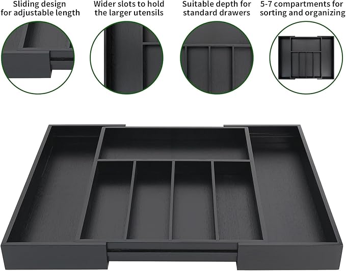 VaeFae Premium Bamboo Drawer Organizer, Expandable Silverware Drawer Organizer - Image 4