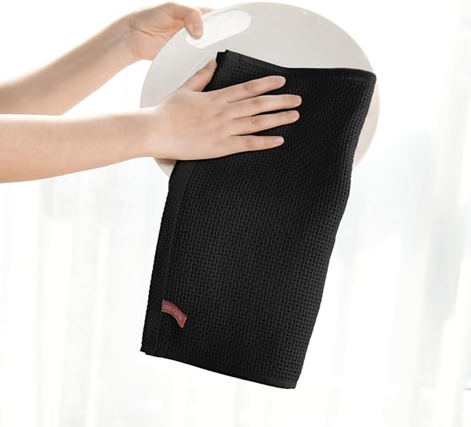 Artoid Mode 100% Cotton Black Waffle Weave Kitchen Dish Cloths, 12x12 Inch - Image 3