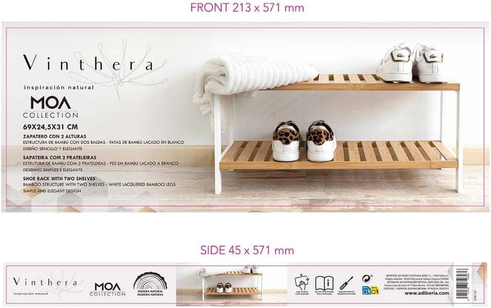 VINTHERA Moa Bamboo Shoe Rack, 69 x 24.5 x 31 cm