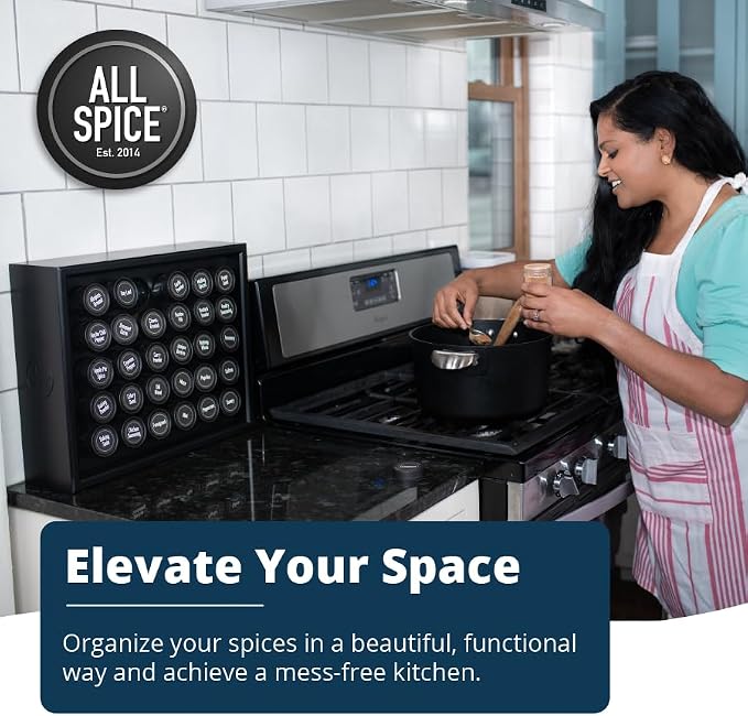 AllSpice Spice Rack Organizer, 525 Unique Labels, Countertop or Wall Mount - Image 2