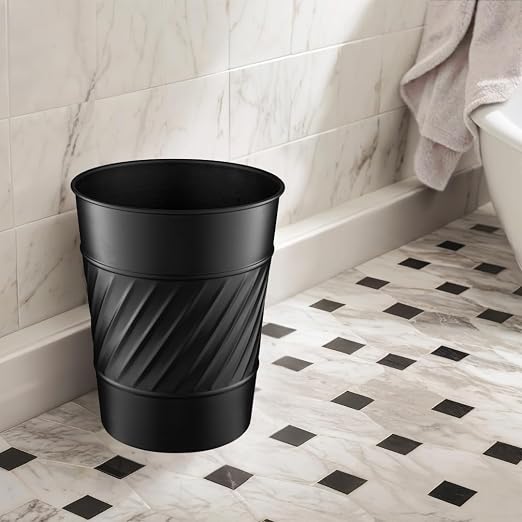 Monarch Abode Black Handcrafted Wave Embossed Metal Wastebasket - Image 6
