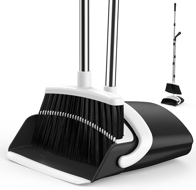Broom and Dustpan Set for Home, 51-in Long Adjustable Handle Angle Broom and by EZKEY