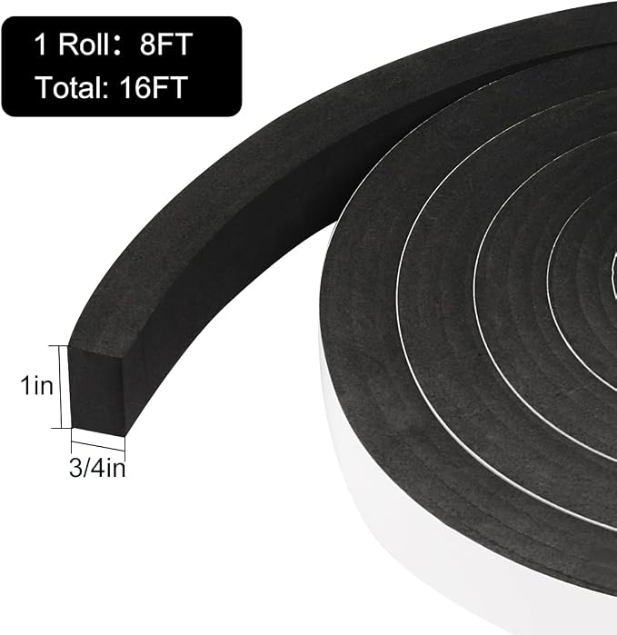 2 Rolls Foam Tape Weather Stripping Door Seal, Adhesive Closed Cell Weather - Image 2