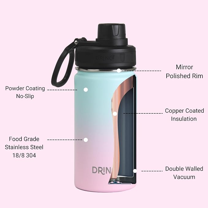 DRINCO Stainless Steel Water Bottle Spout Lid Vacuum Insulated Double Wall - Image 5