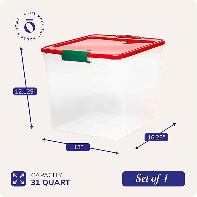 HOMZ 4-Pack Holiday Tote, Plastic Storage Organizer Bins - Image 4
