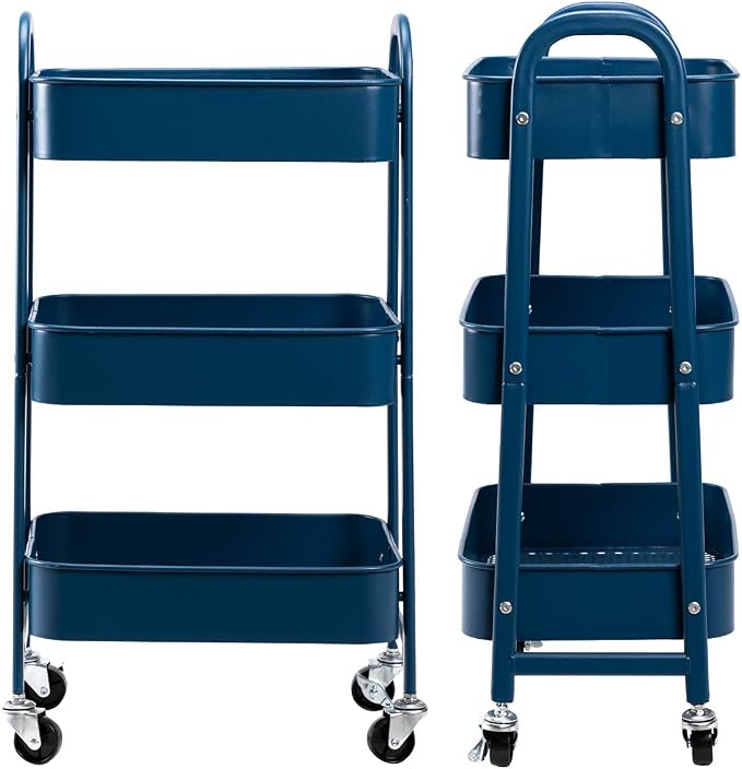 AGTEK Makeup Cart, Movable Rolling Organizer Cart, 3 Tier Metal Utility Cart - Image 9