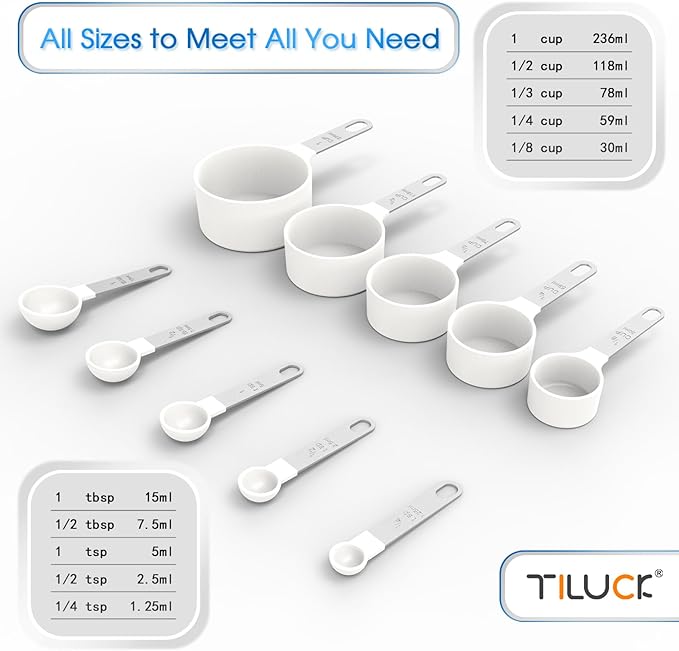 TILUCK Measuring Cups & Spoons Set, Stackable Cups and Spoons, Nesting Measure - Image 3