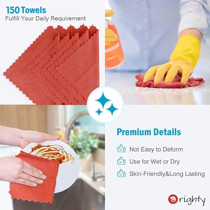 Orighty Cleaning Cloths Bulk, 150 Pack Shop Rags Reusable, Microfiber Cleaning - Image 5