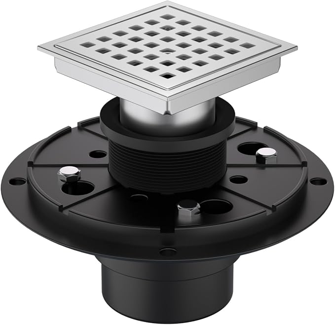 4-3/8 Inch Square Shower Drain Chrome, Bathroom Floor Drain, Stainless Steel by Dilvii