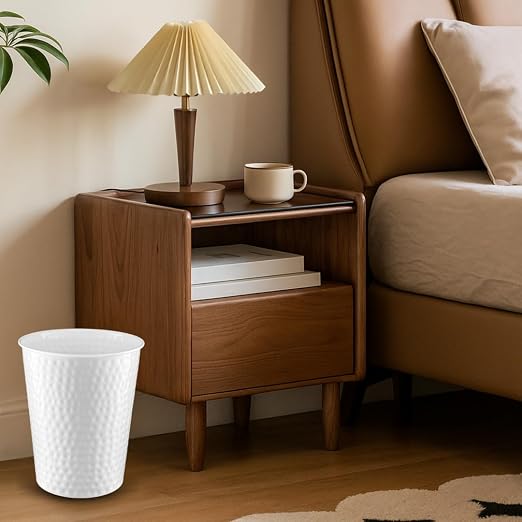 Monarch Abode White Hand Hammered Metal Wastebasket - Image 7